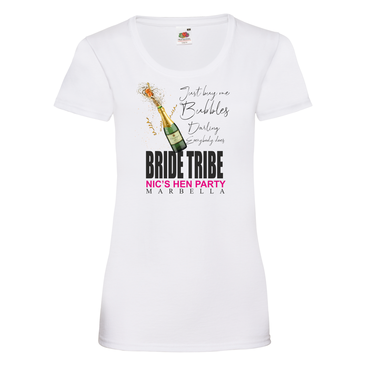 Ladies Hen T Shirt - WHITE BUBBLES